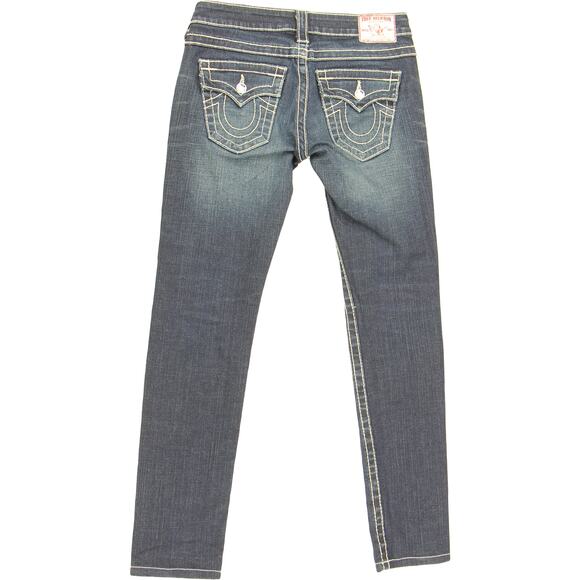 True Religion Jeans Stretch Dark Skinny Rhinestone Low Rise Denim Pants 29 - Picture 2 of 4